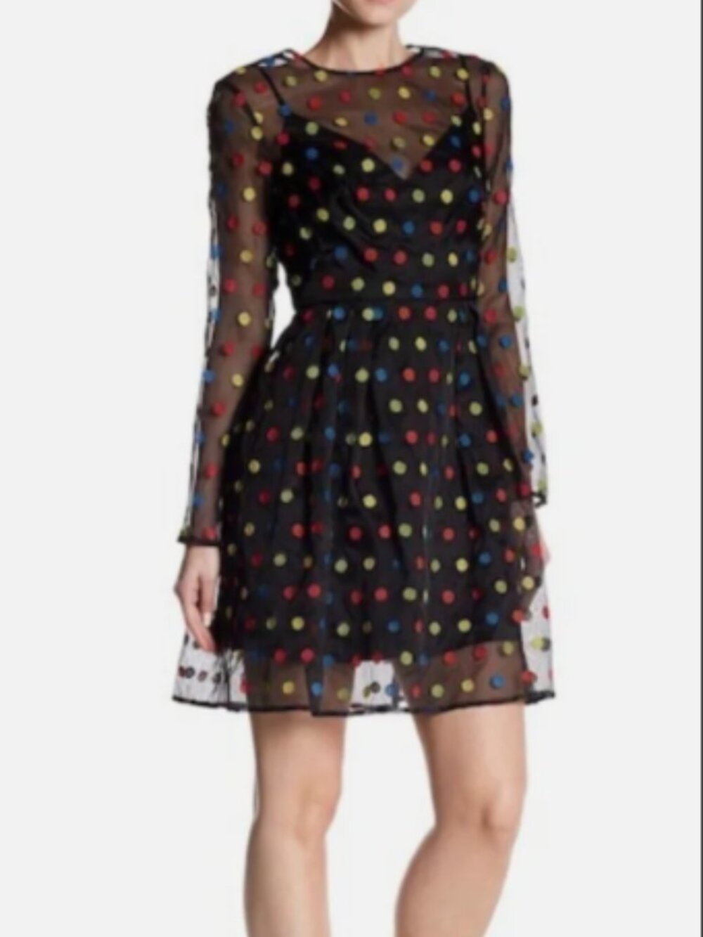Monique Lhuillier Anthropologie L/S Silk Cocktail Polka Dot Dress Size 8